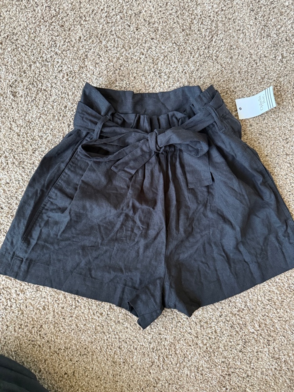 High-Waist Black Paperbag Tie-Front Shorts